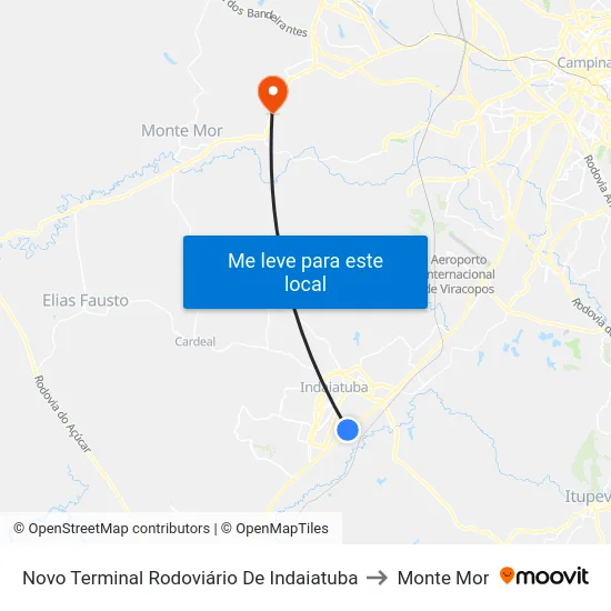 Novo Terminal Rodoviário De Indaiatuba to Monte Mor map