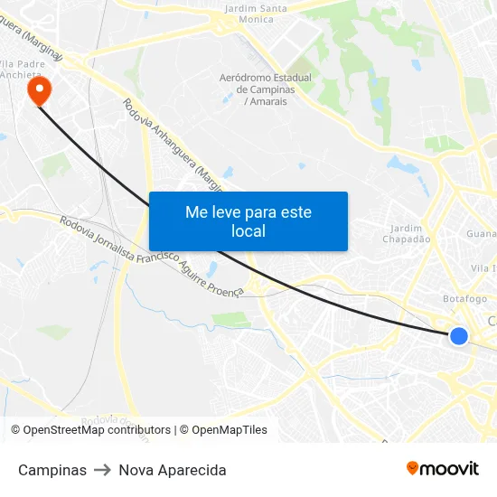 Campinas to Nova Aparecida map