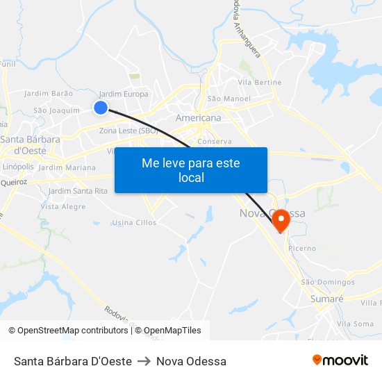 Santa Bárbara D'Oeste to Nova Odessa map
