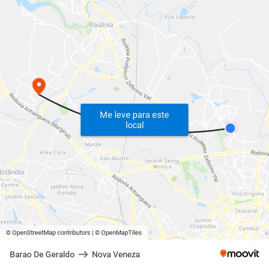 Barao De Geraldo to Nova Veneza map