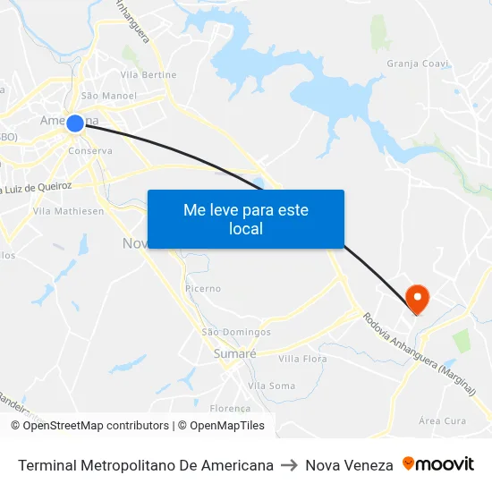 Terminal Metropolitano De Americana to Nova Veneza map