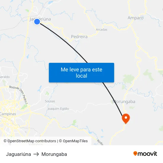 Jaguariúna to Morungaba map