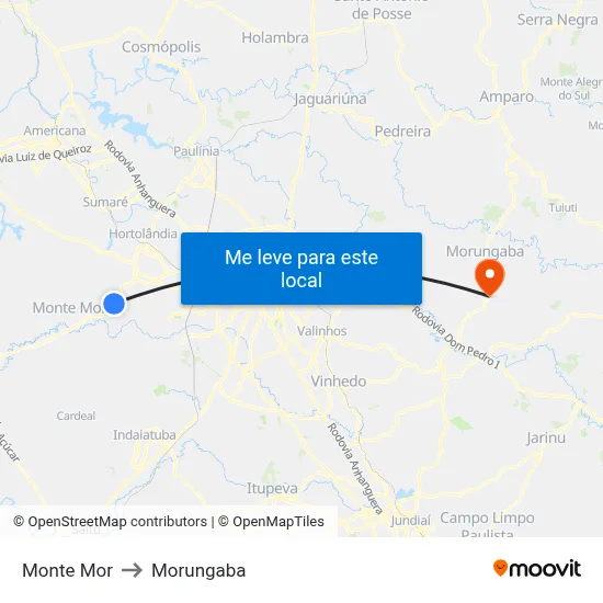 Monte Mor to Morungaba map