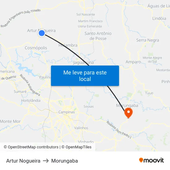 Artur Nogueira to Morungaba map