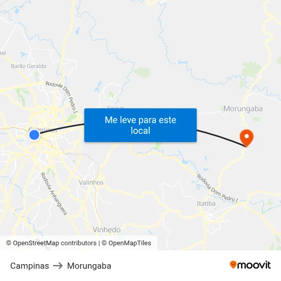 Campinas to Morungaba map