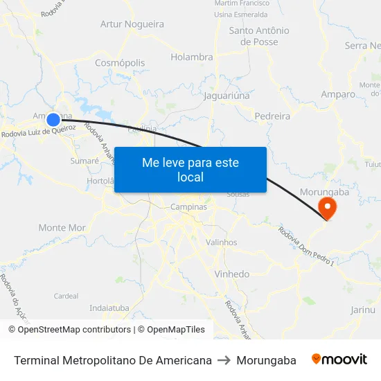 Terminal Metropolitano De Americana to Morungaba map