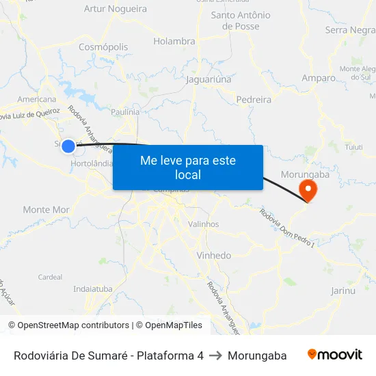 Rodoviária De Sumaré - Plataforma 4 to Morungaba map