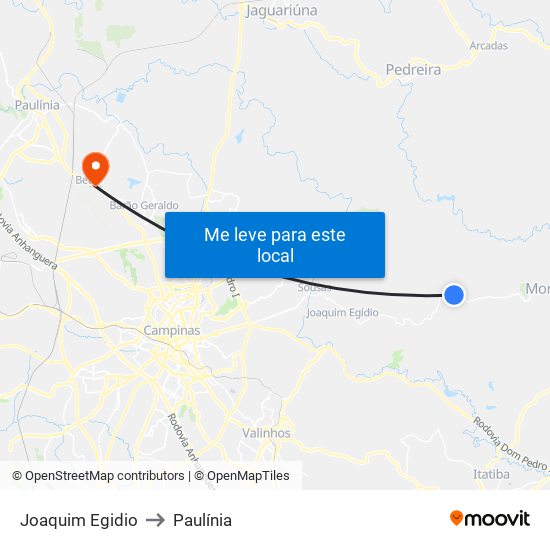 Joaquim Egidio to Paulínia map