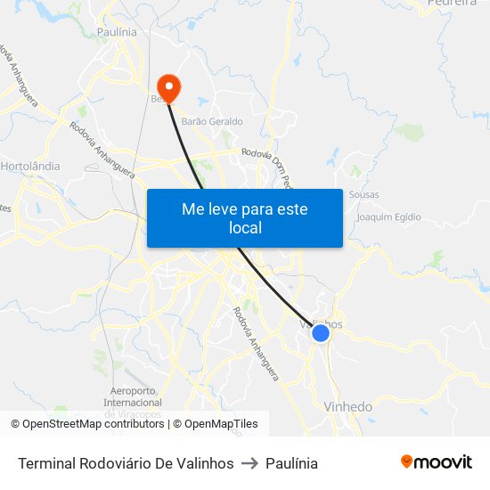 Terminal Rodoviário De Valinhos to Paulínia map