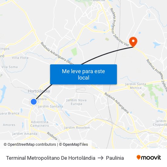 Terminal Metropolitano De Hortolândia to Paulínia map