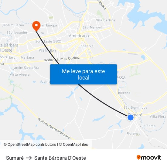 Sumaré to Santa Bárbara D'Oeste map