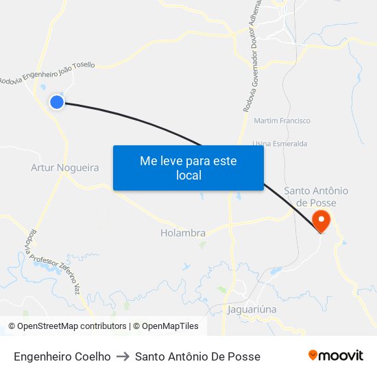 Engenheiro Coelho to Santo Antônio De Posse map