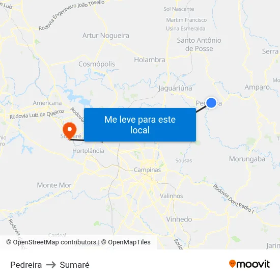 Pedreira to Sumaré map