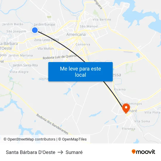 Santa Bárbara D'Oeste to Sumaré map