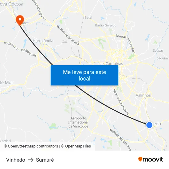 Vinhedo to Sumaré map