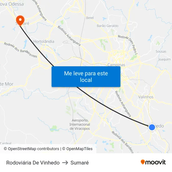 Rodoviária De Vinhedo to Sumaré map