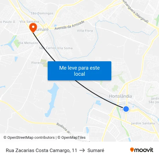 Rua Zacarias Costa Camargo, 11 to Sumaré map