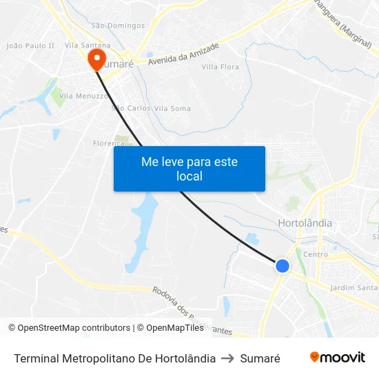 Terminal Metropolitano De Hortolândia to Sumaré map