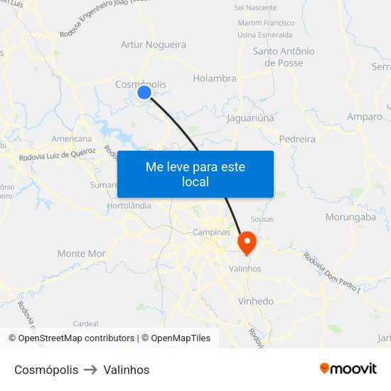 Cosmópolis to Valinhos map