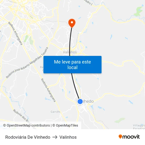 Rodoviária De Vinhedo to Valinhos map