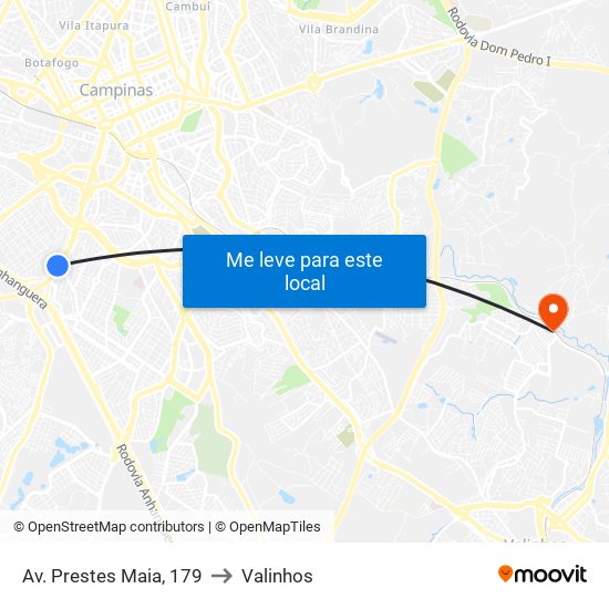 Av. Prestes Maia, 179 to Valinhos map