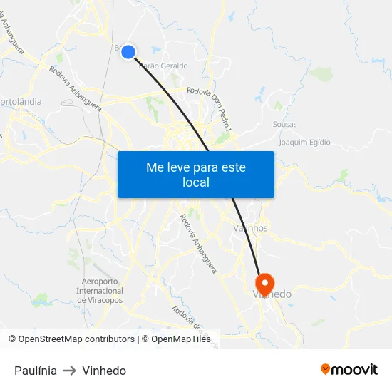 Paulínia to Vinhedo map