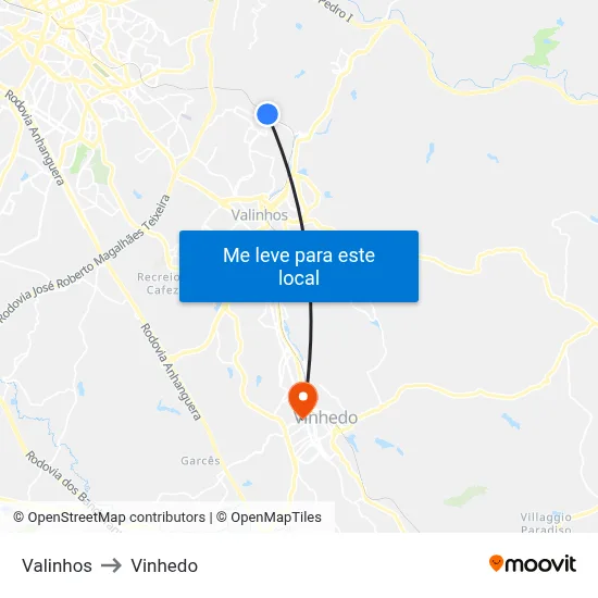 Valinhos to Vinhedo map