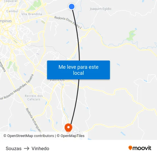 Souzas to Vinhedo map