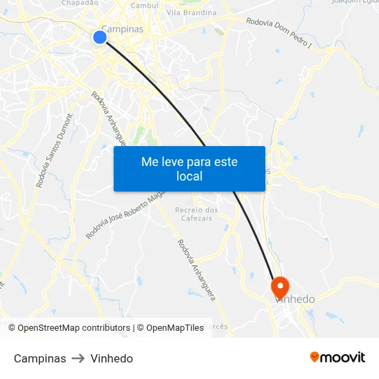 Campinas to Vinhedo map