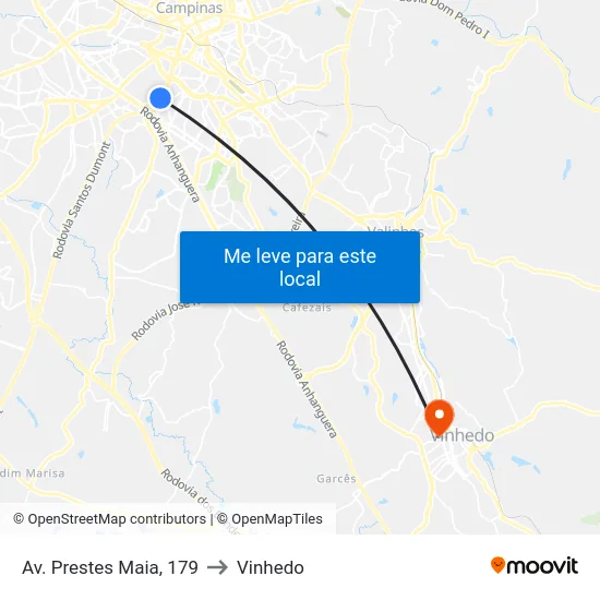 Av. Prestes Maia, 179 to Vinhedo map