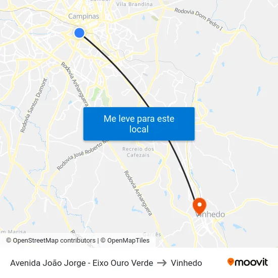 Avenida João Jorge - Eixo Ouro Verde to Vinhedo map