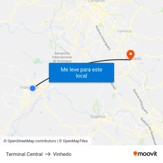 Terminal Central to Vinhedo map