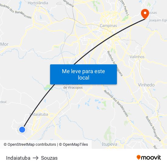 Indaiatuba to Souzas map