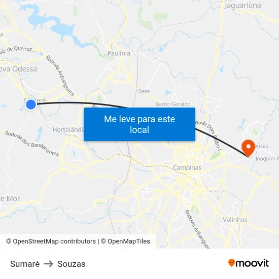 Sumaré to Souzas map
