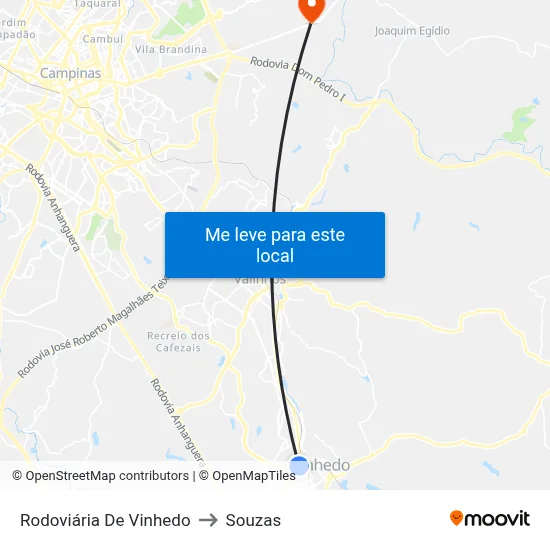 Rodoviária De Vinhedo to Souzas map