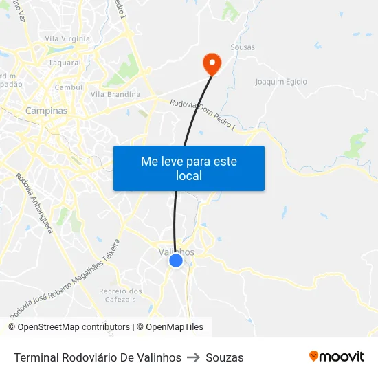 Terminal Rodoviário De Valinhos to Souzas map