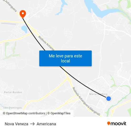 Nova Veneza to Americana map