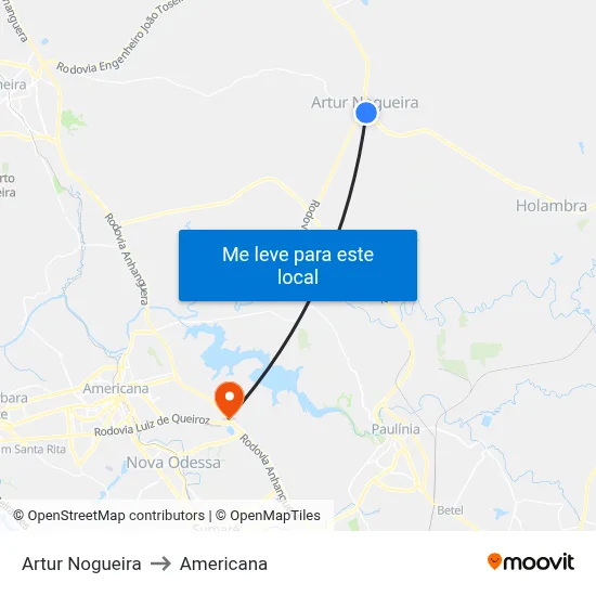 Artur Nogueira to Americana map