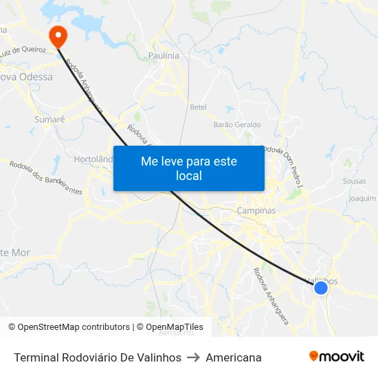 Terminal Rodoviário De Valinhos to Americana map