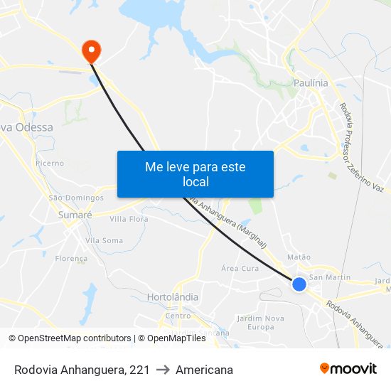 Rodovia Anhanguera, 221 to Americana map