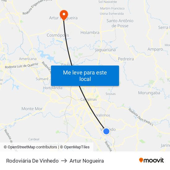 Rodoviária De Vinhedo to Artur Nogueira map