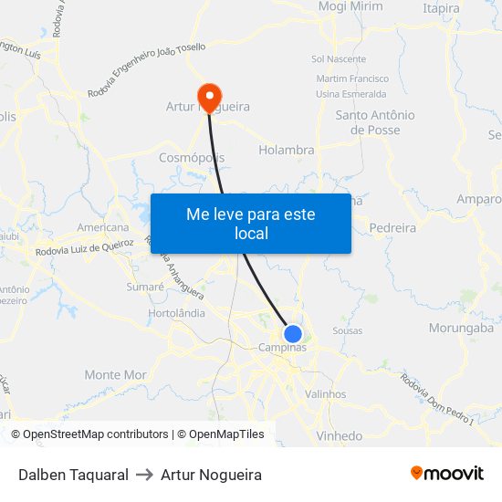 Dalben Taquaral to Artur Nogueira map