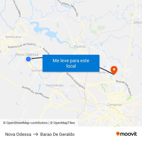 Nova Odessa to Barao De Geraldo map