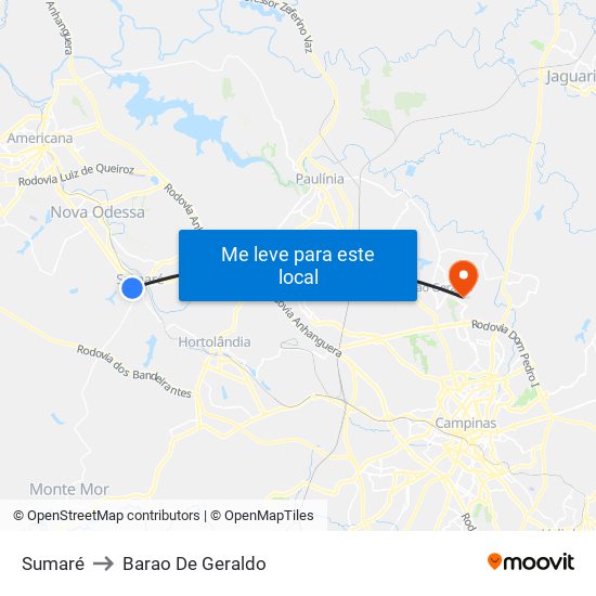 Sumaré to Barao De Geraldo map