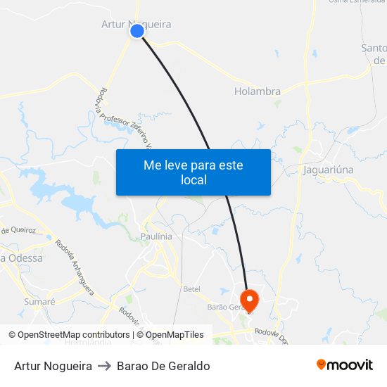 Artur Nogueira to Barao De Geraldo map