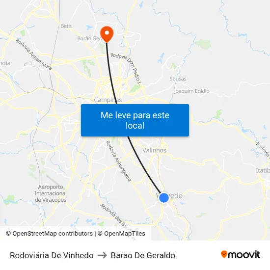 Rodoviária De Vinhedo to Barao De Geraldo map
