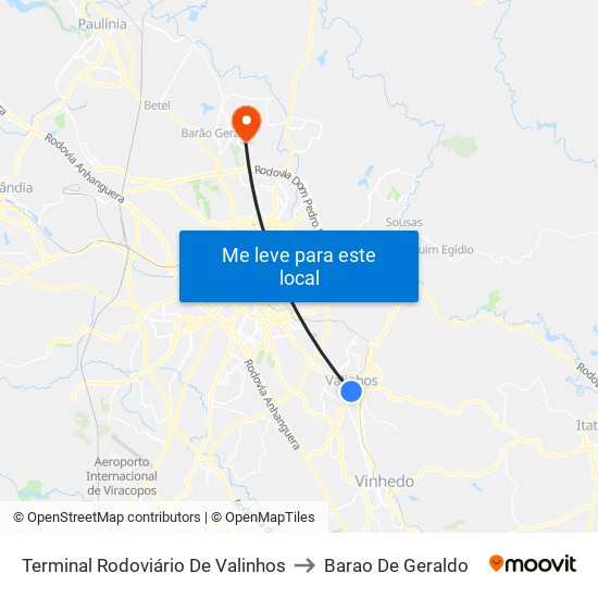 Terminal Rodoviário De Valinhos to Barao De Geraldo map