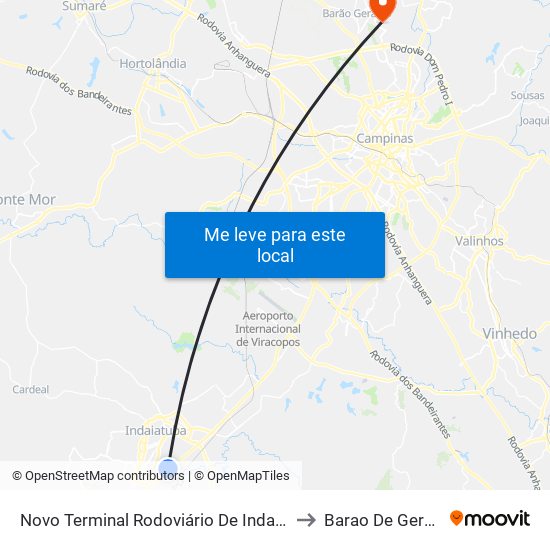 Novo Terminal Rodoviário De Indaiatuba to Barao De Geraldo map