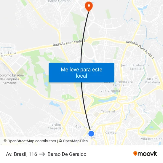 Av. Brasil, 116 to Barao De Geraldo map