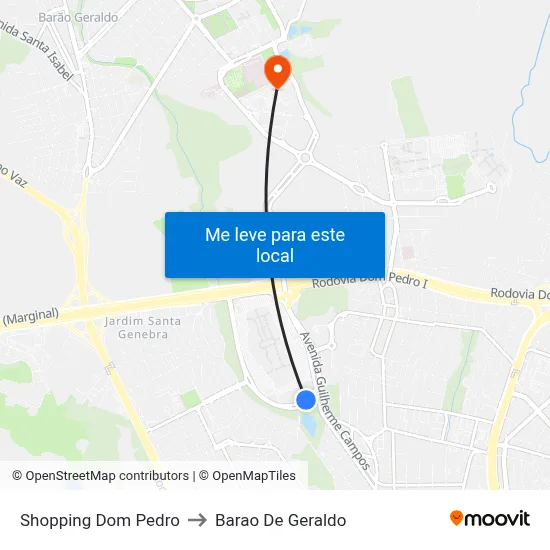 Shopping Dom Pedro to Barao De Geraldo map
